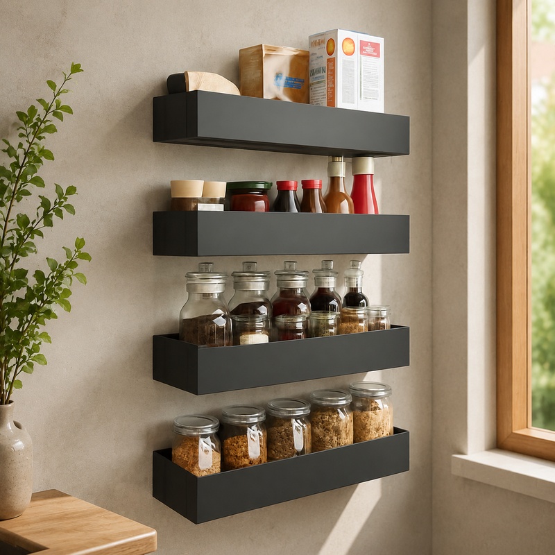 Food Storage Shelving - Магнитная черная железная полка для хранения